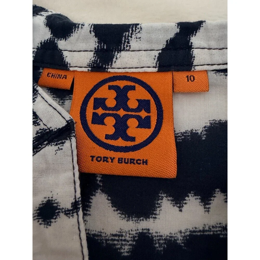Tory Burch Sequin Embellished Tie Dye Ikat Tunic Blouse Cotton Womens Size 10 D